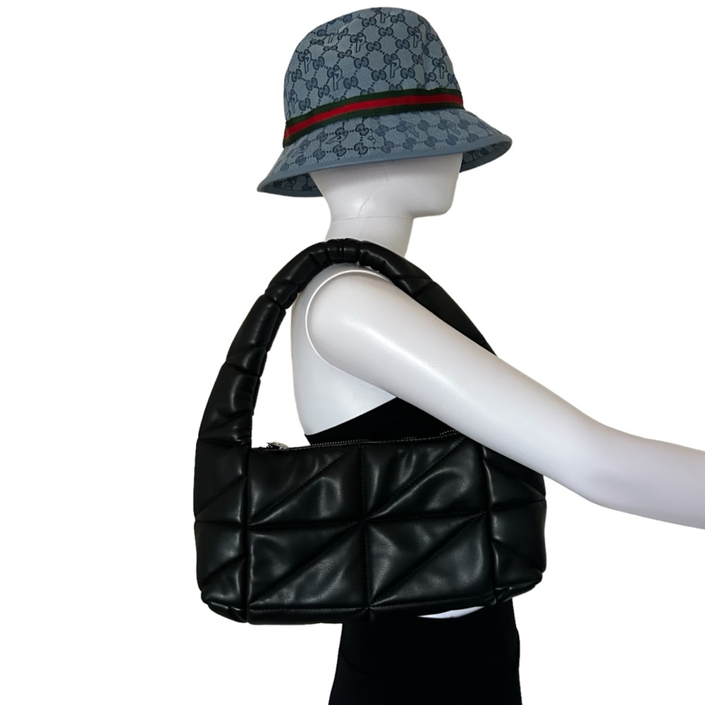Zara Black Vegan Leather Quilted Puffer Shoulder Bag Purse